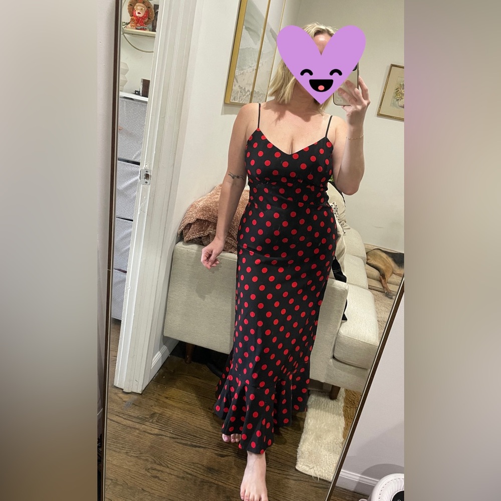 Red polka dot maxi dress